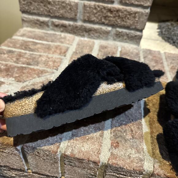 BIRKENSTOCK Papillio Daytona Shearling Teddy Sandals Black 37 / 6 US - Picture 7 of 16
